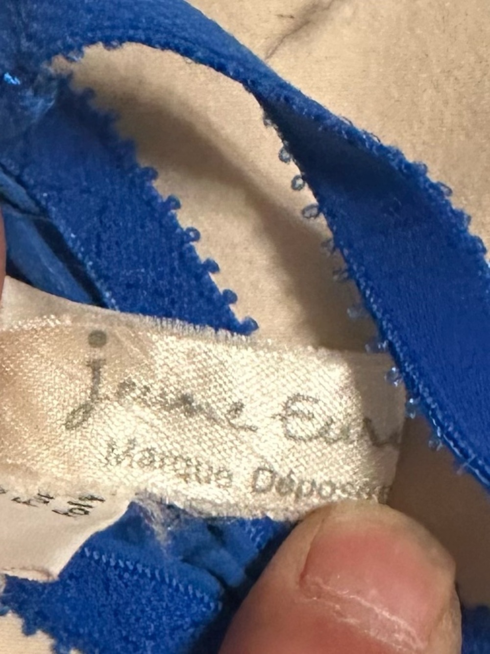 Vintage 1980’s Jeune Europa Sheer Lace Bra/Silk Thong & Garter Set Cobalt Blue - Picture 9 of 11
